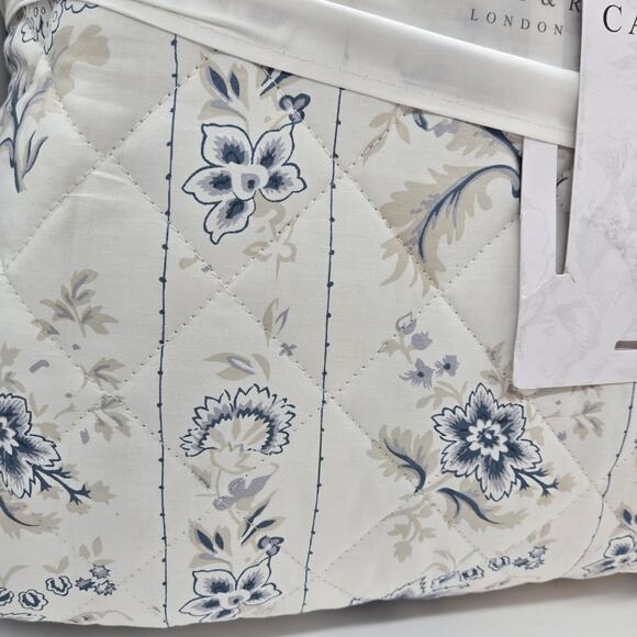 Cabbages & Roses KING Quilt India Rose Grey Blue White Floral Embroidered Cottag - Picture 2 of 7